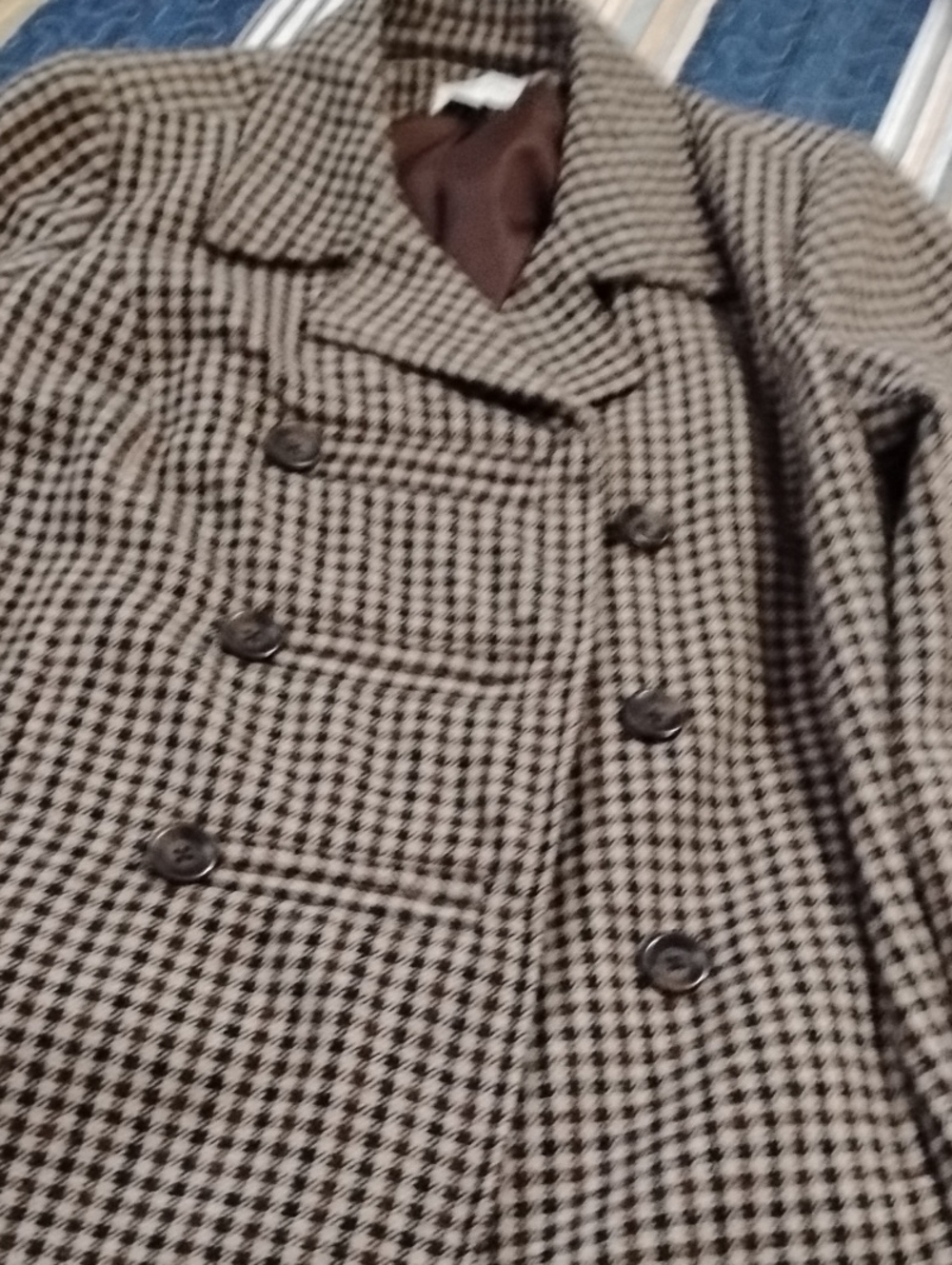 Studio Works Women's Houndstooth Double-Breasted Pea Coat - Brown/Black